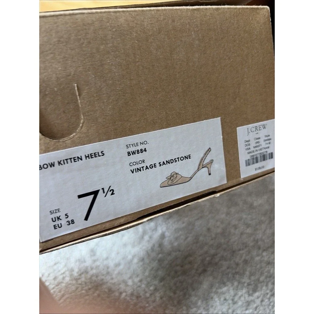J Crew Slingback Kitten Heel Cintage Sandstone Beige Suede Size 7.5 NEW